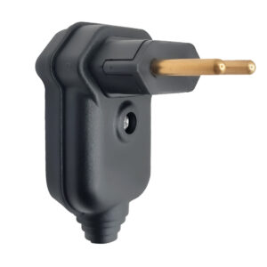 Pino Plugue Macho Margirius 10A 2 Polos 90° Preto c/ Prensa Cabo Tomada Elétrica
