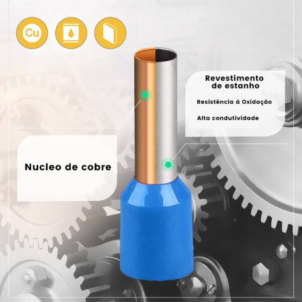 Terminal Tubular 16mm Azul Ilhós Simples Pré-Isolado Conexão Elétrica