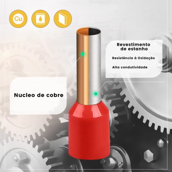 Terminal Tubular 10mm Vermelho Ilhós Simples Pré-Isolado Conexão Elétrica