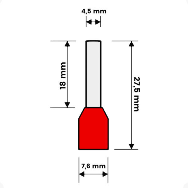Terminal Tubular 10mm Vermelho Ilhós Simples Pré-Isolado Conexão Elétrica