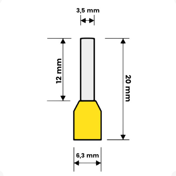 Terminal Pré Isolado Tubular 6mm Amarelo Ilhós Simples para Fio Elétrico