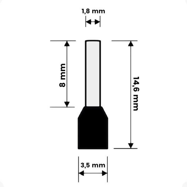 Terminal Tubular 1,5mm Preto Ilhós Simples Pré-Isolado para Fio Elétrico