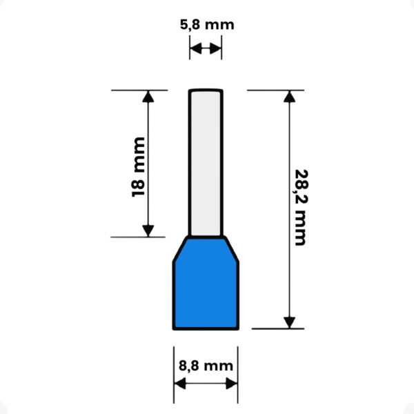 Terminal Tubular 16mm Azul Ilhós Simples Pré-Isolado Conexão Elétrica