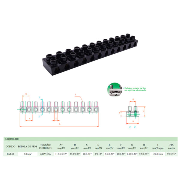 Borne em Baquelite 6mm² Building – Conector Elétrico Resistente para Alta Temperatura
