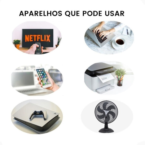 Tomada em Barra Quádrupla Branca 10A 2P+T Régua de Energia