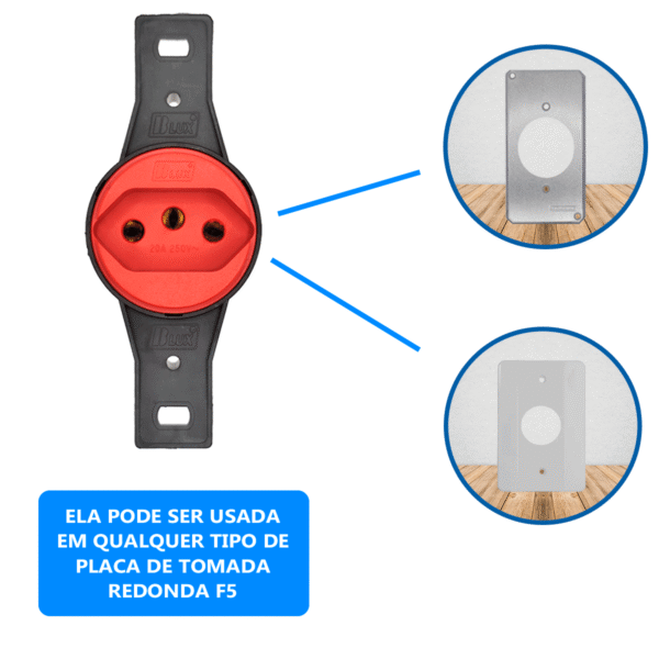 Tomada 2P+T Redonda 10A Vermelha Blux – Ideal para TV, PC e Eletrodomésticos