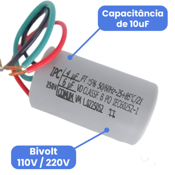Capacitor para Motor Ventilador 3 Fios 4+6uF 250V