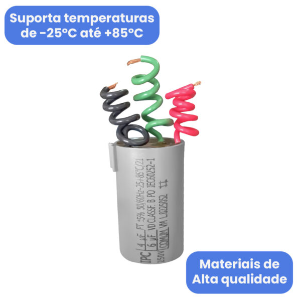 Capacitor para Motor Ventilador 3 Fios 4+6uF 250V
