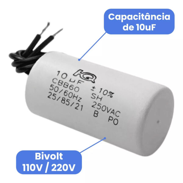 Capacitor Motor Ventilador Teto 2 Fios 10uF 250V