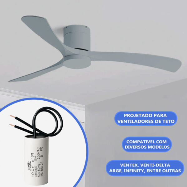 Capacitor Motor Ventilador Teto 2 Fios 10uF 250V