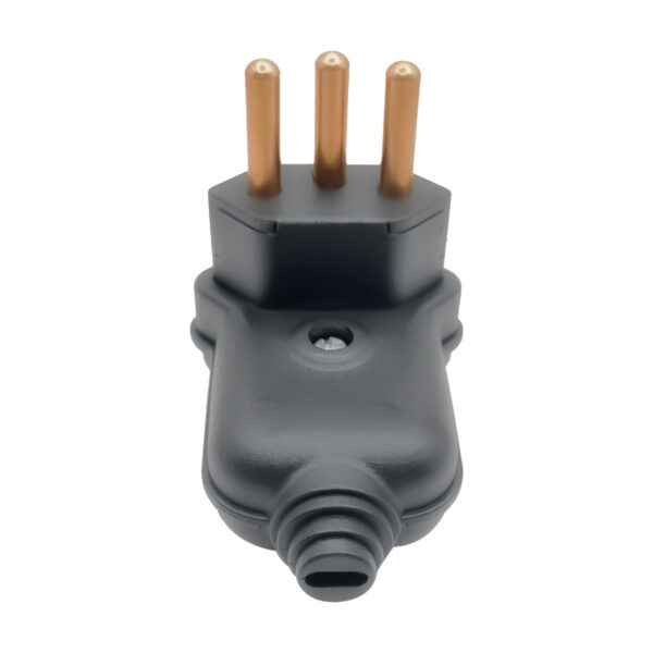 Pino Plugue Margirius 10A 2P+T 90° Preto c/ Prensa Cabo e Pinos Maciços Tomada 3 Polos