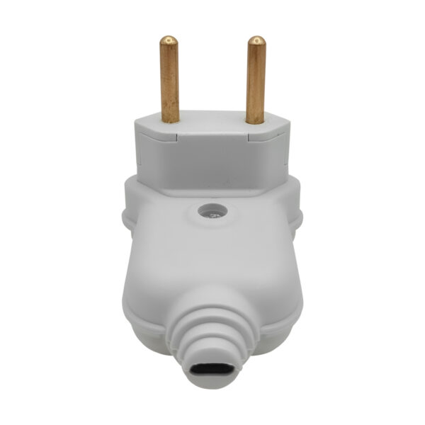 Pino Plugue Macho Margirius 10A 2 Polos 90° Cinza c/ Prensa Cabo Tomada Elétrica Reforçada