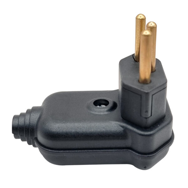Pino Plugue Margirius 10A 2P+T 90° Preto c/ Prensa Cabo e Pinos Maciços Tomada 3 Polos