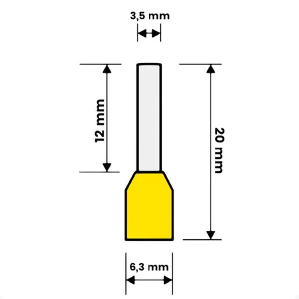 Terminal Pré-Isolado Tubular Ilhós 6mm x 12mm Amarelo