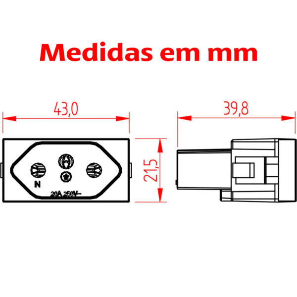 Módulo Tomada 20A 250V Vermelha Linha Petra 39259 Mec-Tronic